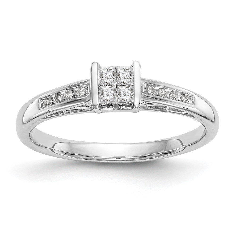 0.16ct. CZ Solid Real 14K White Gold Complete Cluster Engagement Ring