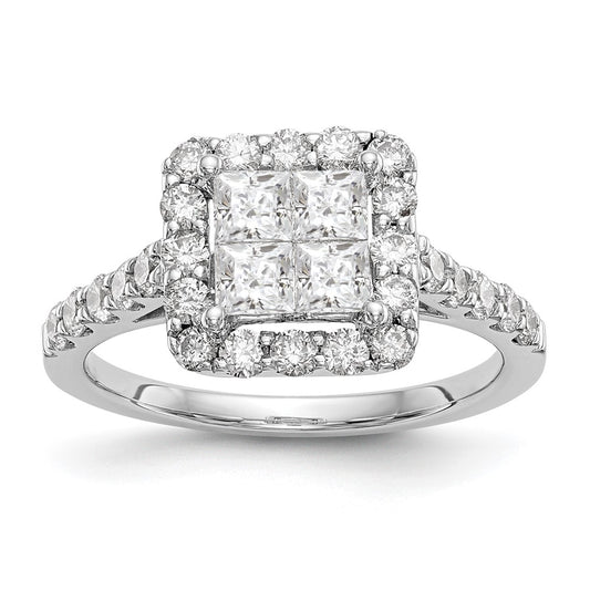 14K White Gold Complete Real Diamond Cluster Engagement Ring