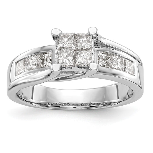 1.00ct. CZ Solid Real 14K White Gold Complete Cluster Engagement Ring