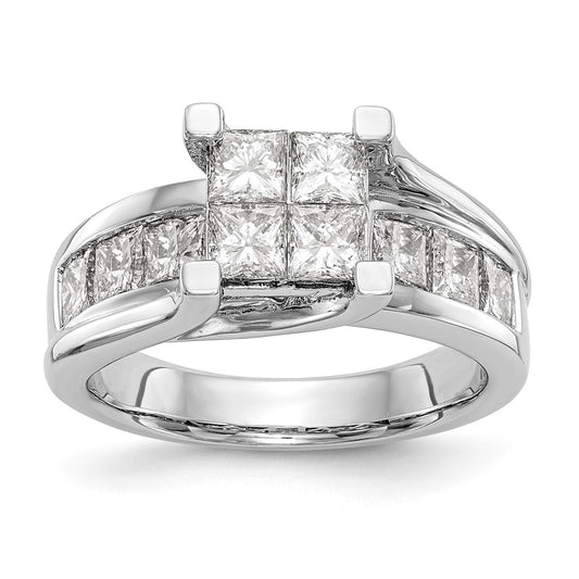 14K White Gold Complete Real Diamond Cluster Engagement Ring