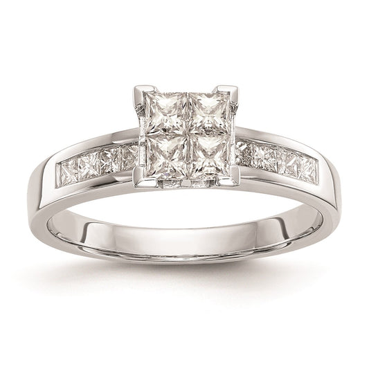 0.15ct. CZ Solid Real 14K White Gold Complete Cluster Engagement Ring