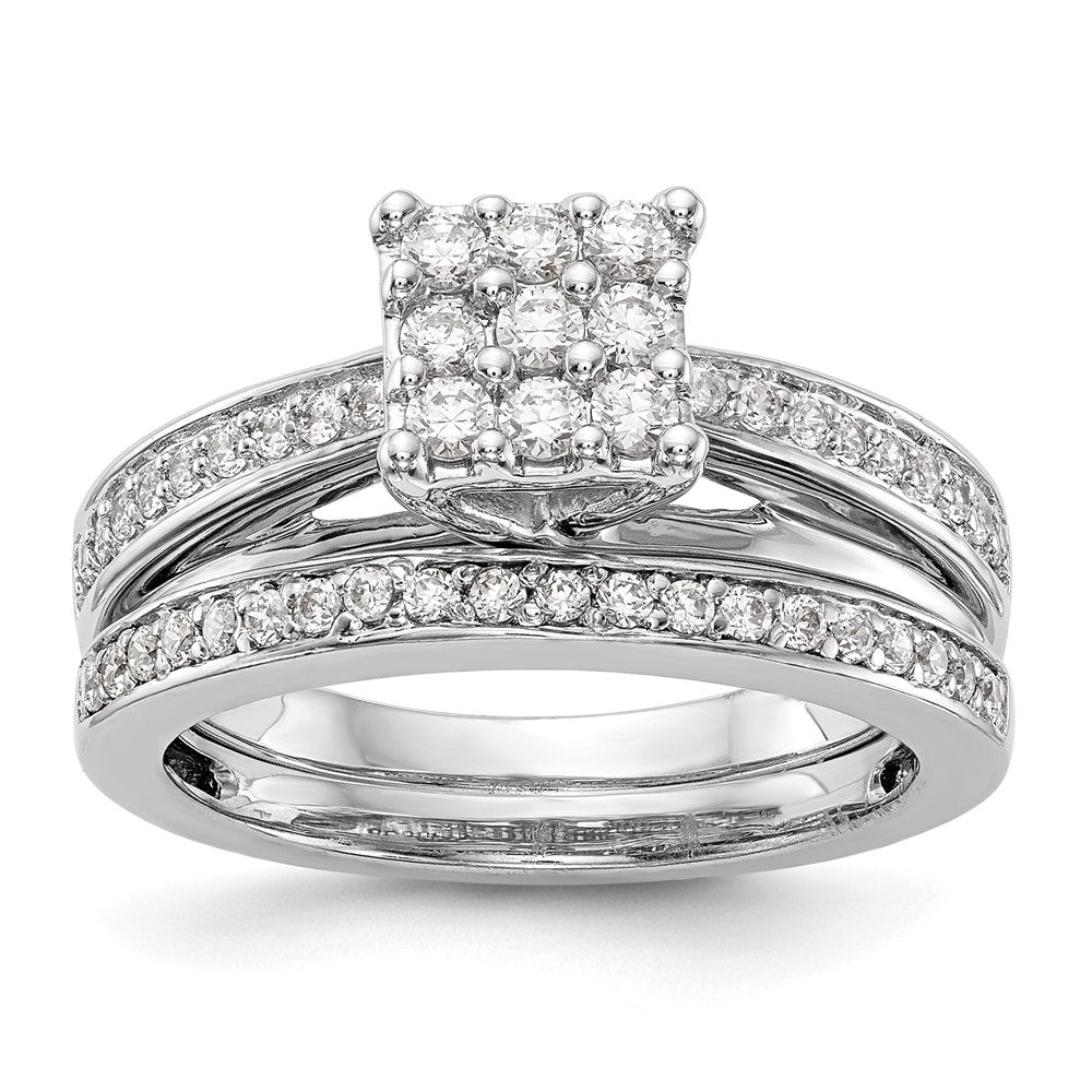 0.50ct. CZ Solid Real 14K White Gold Complete Cluster Engagement Ring