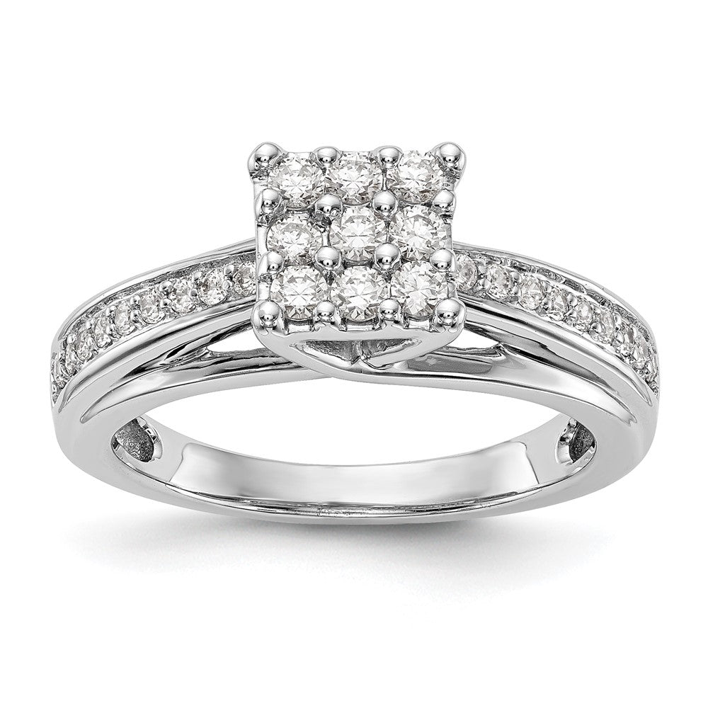 0.50ct. CZ Solid Real 14K White Gold Complete Cluster Engagement Ring