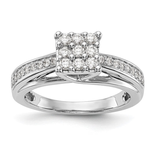 14K White Gold Complete Real Diamond Cluster Engagement Ring