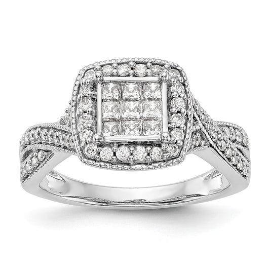 14K White Gold Complete Real Diamond Cluster Engagement Ring