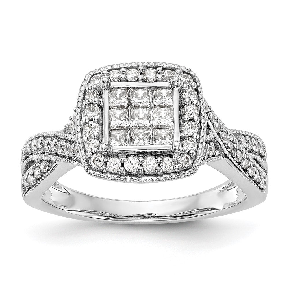 0.70ct. CZ Solid Real 14K White Gold Complete Cluster Engagement Ring