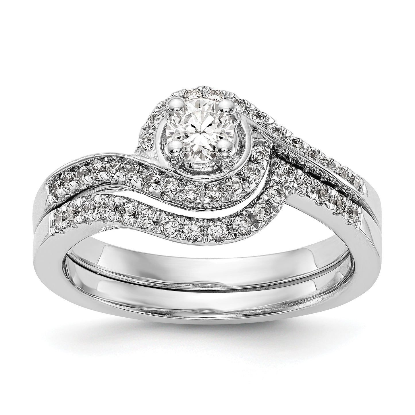 3/4 Ct. Natural Diamond By-Pass Style Bridal Engagement Ring Set 14K White Gold