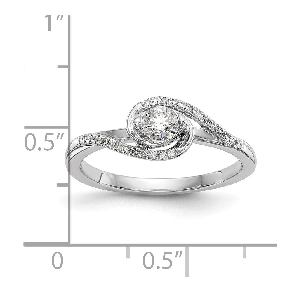 0.17ct. CZ Solid Real 14k White Gold Round By-Pass Engagement Ring