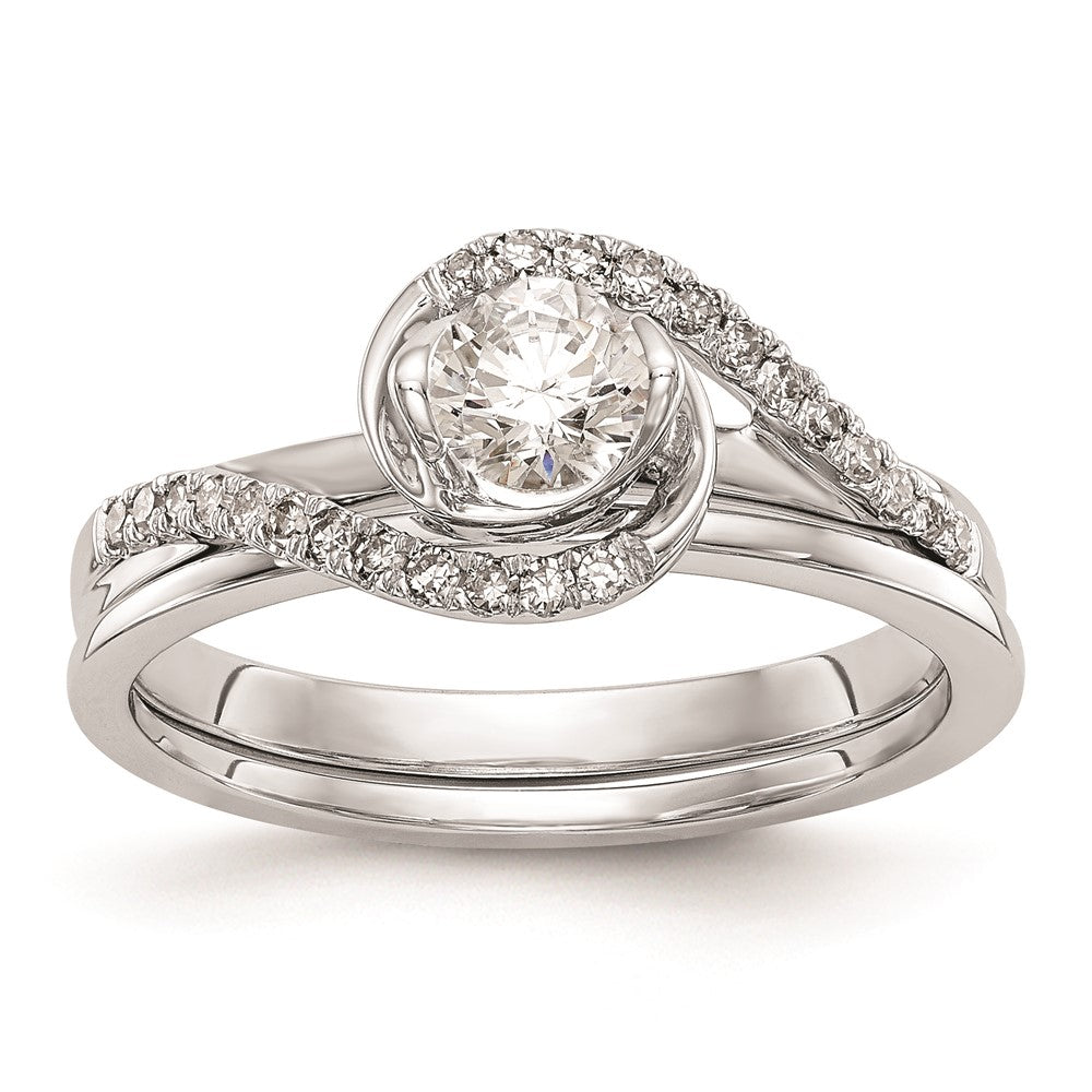 0.33ct. CZ Solid Real 14k White Gold Round By-Pass Engagement Ring