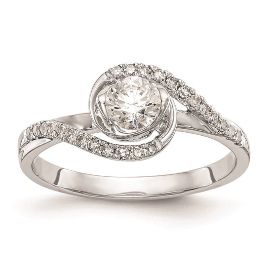 0.33ct. CZ Solid Real 14k White Gold Round By-Pass Engagement Ring