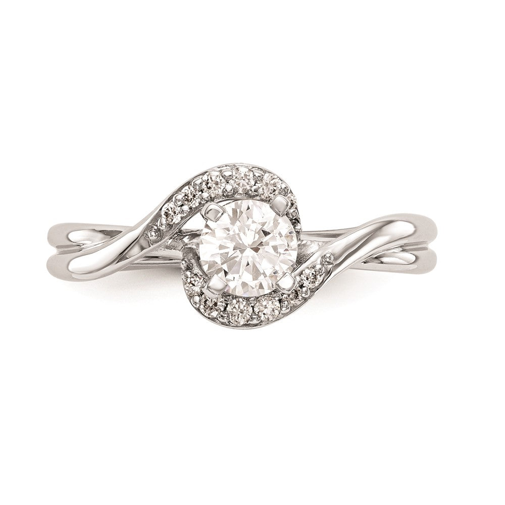 0.10ct. CZ Solid Real 14K White Gold Peg Set By-Pass Engagement Ring