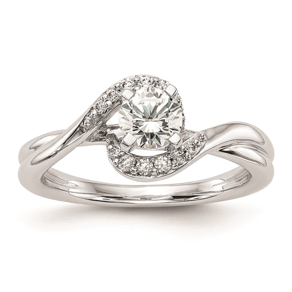 0.10ct. CZ Solid Real 14K White Gold Peg Set By-Pass Engagement Ring