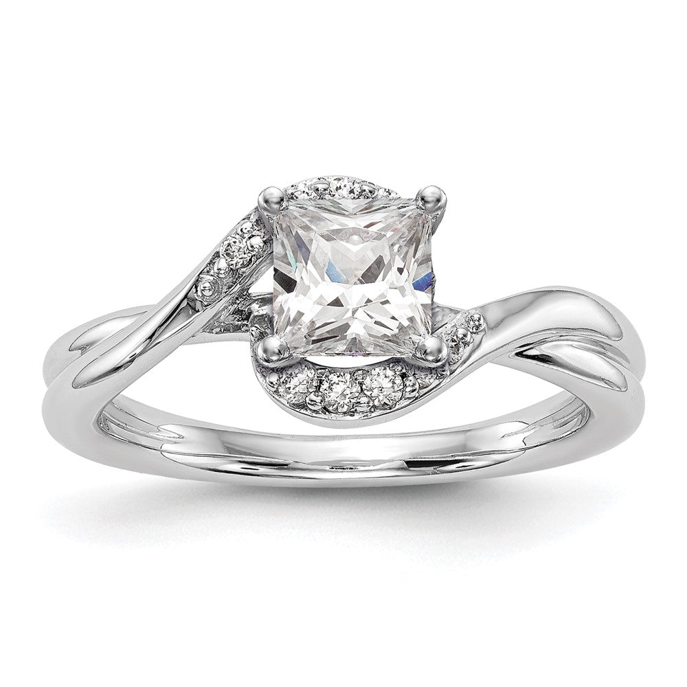 0.10ct. CZ Solid Real 14K White Gold Peg Set By-Pass Engagement Ring