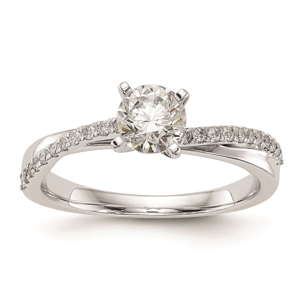 0.15ct. CZ Solid Real 14k White Gold Peg Set By-Pass Engagement Ring