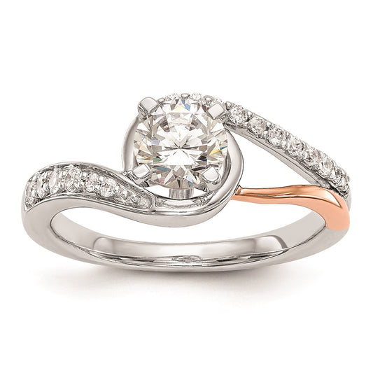 0.20ct. CZ Solid Real 14k Two-tone Peg Set By-Pass Engagement Ring