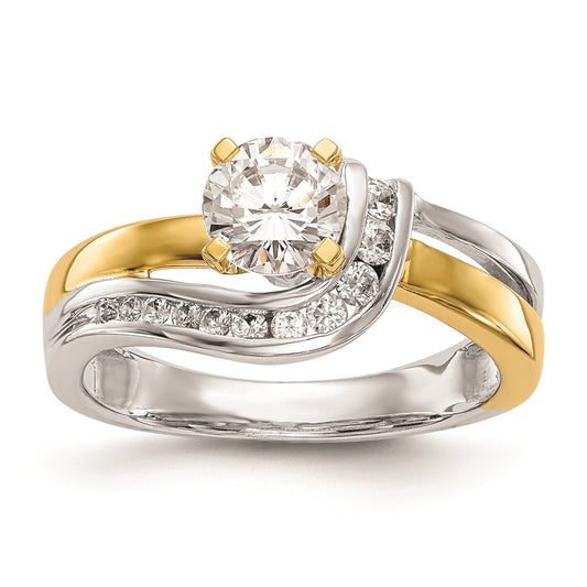 0.18ct. CZ Solid Real 14k Two-tone Peg Set By-Pass Engagement Ring