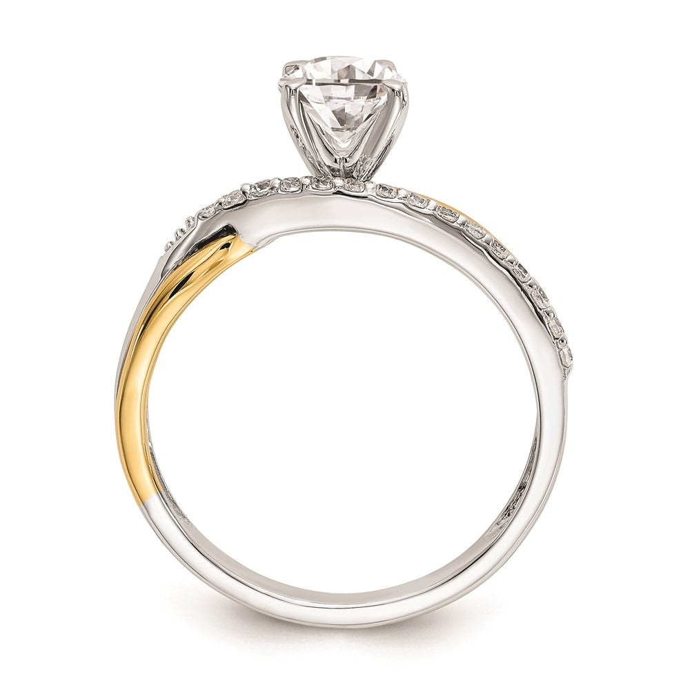 0.13ct. CZ Solid Real 14k Two-tone Peg Set By-Pass Engagement Ring