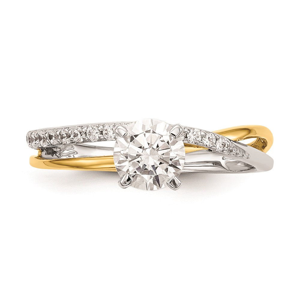 0.13ct. CZ Solid Real 14k Two-tone Peg Set By-Pass Engagement Ring