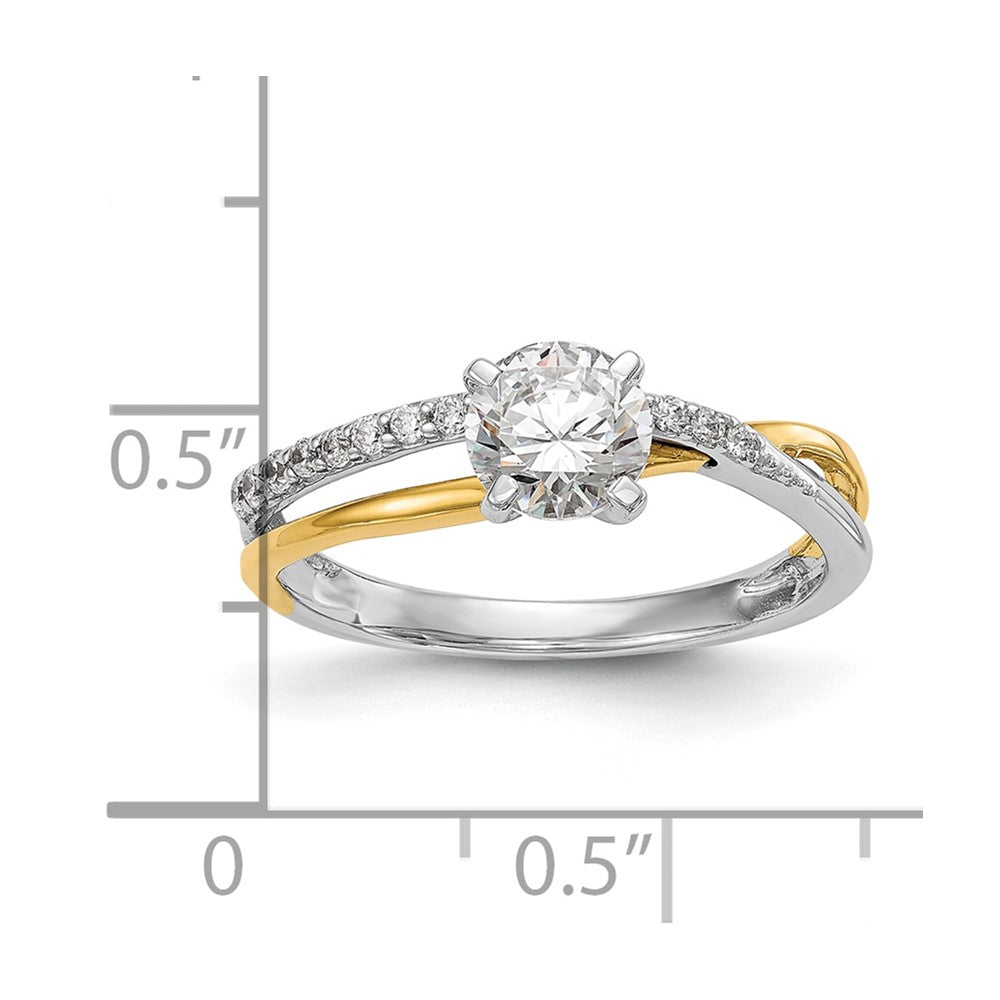 0.13ct. CZ Solid Real 14k Two-tone Peg Set By-Pass Engagement Ring