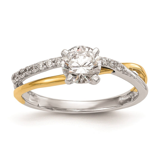 0.13ct. CZ Solid Real 14k Two-tone Peg Set By-Pass Engagement Ring