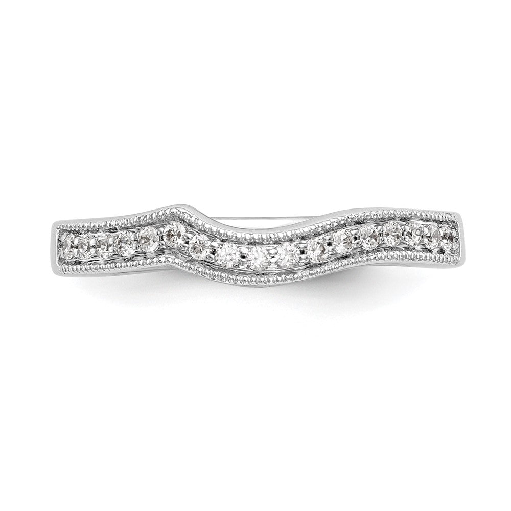 14K White Gold Real Diamond Contoured Wedding Band