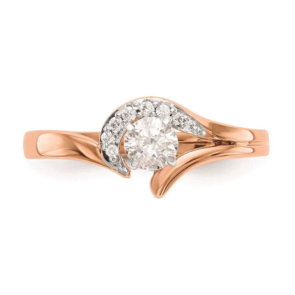 0.06ct. CZ Solid Real 14k Rose Gold Peg Set By-Pass Engagement Ring