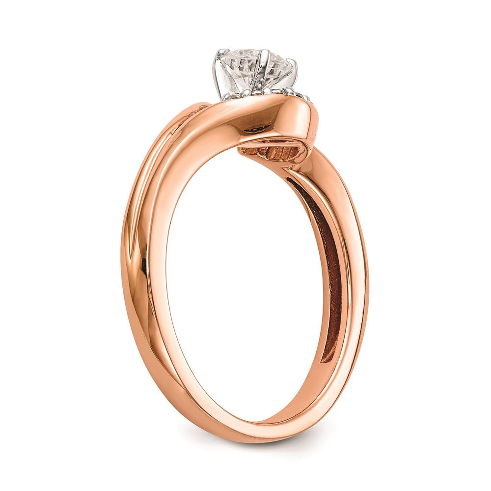 0.06ct. CZ Solid Real 14k Rose Gold Peg Set By-Pass Engagement Ring