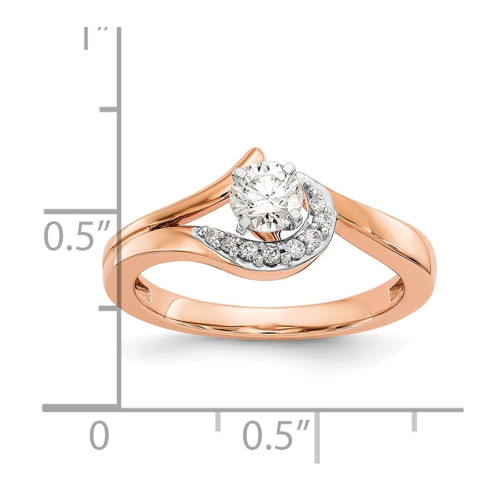 0.06ct. CZ Solid Real 14k Rose Gold Peg Set By-Pass Engagement Ring