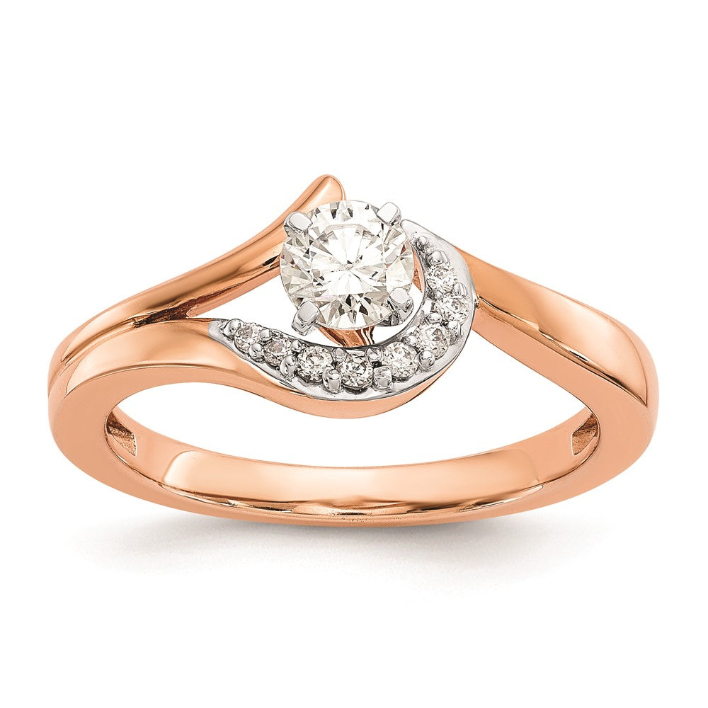 0.06ct. CZ Solid Real 14k Rose Gold Peg Set By-Pass Engagement Ring