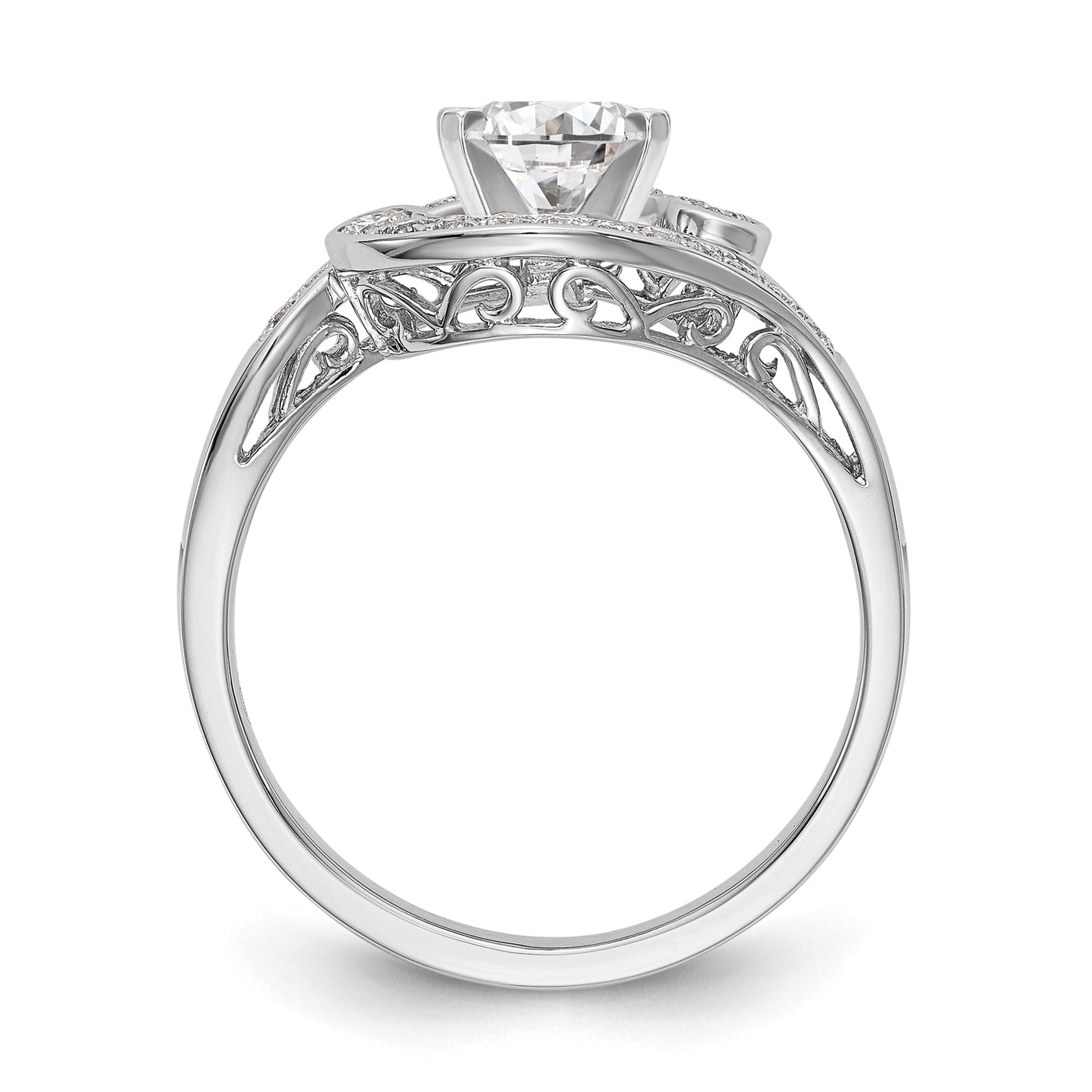 0.25ct. CZ Solid Real 14k White Gold Peg Set By-Pass Engagement Ring