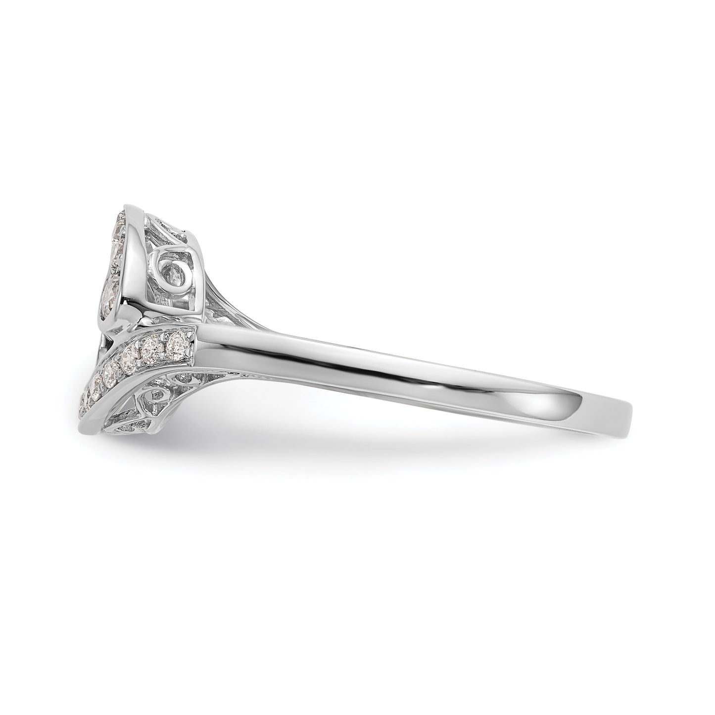 0.25ct. CZ Solid Real 14k White Gold Peg Set By-Pass Engagement Ring