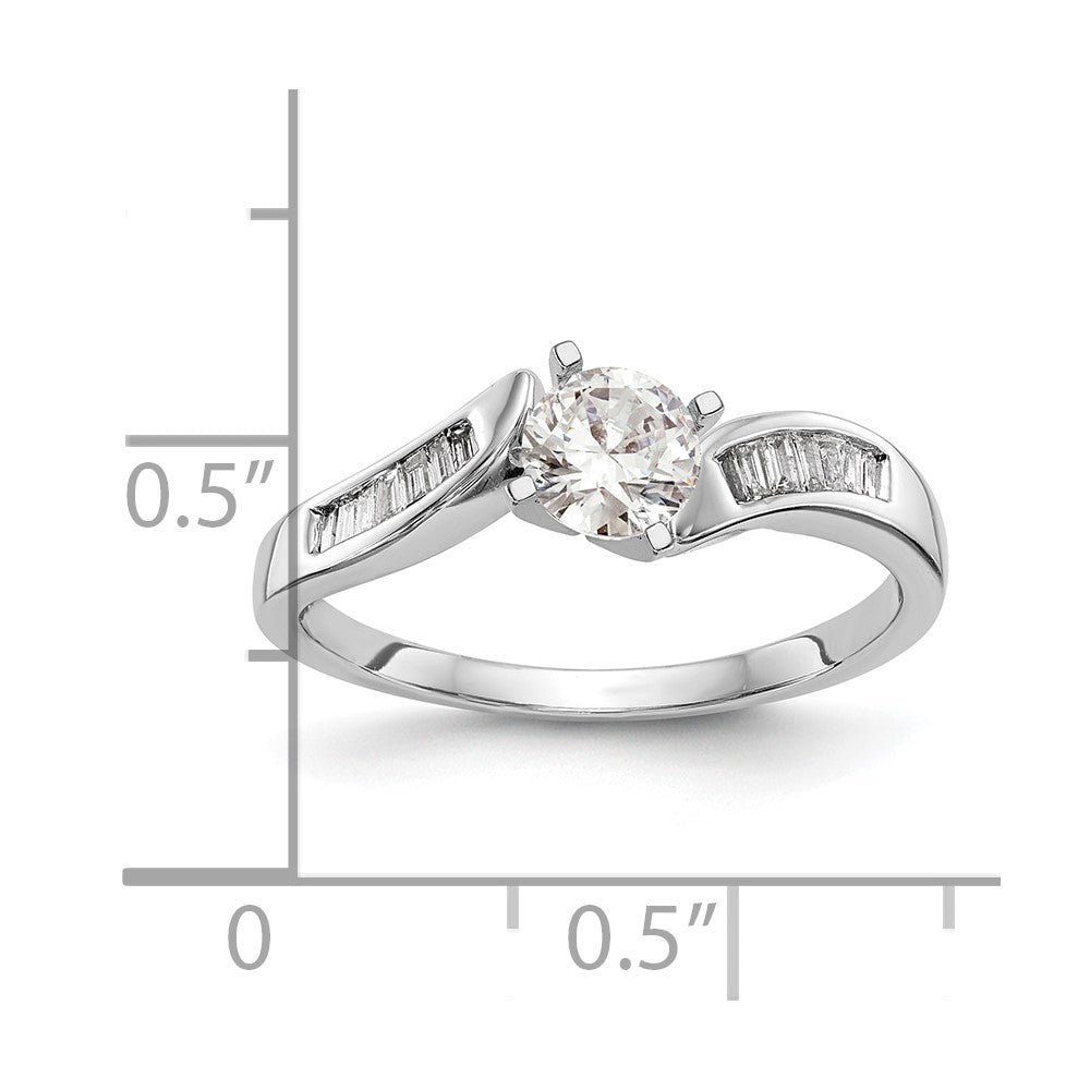 0.13ct. CZ Solid Real 14k White Gold Peg Set By-Pass Engagement Ring