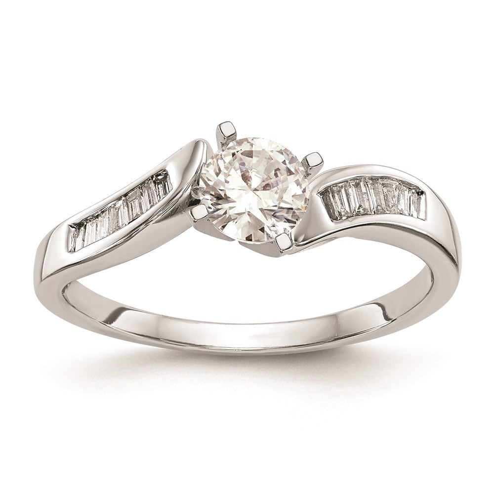 0.13ct. CZ Solid Real 14k White Gold Peg Set By-Pass Engagement Ring