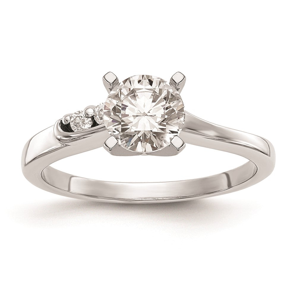 0.06ct. CZ Solid Real 14k White Gold Peg Set By-Pass Engagement Ring