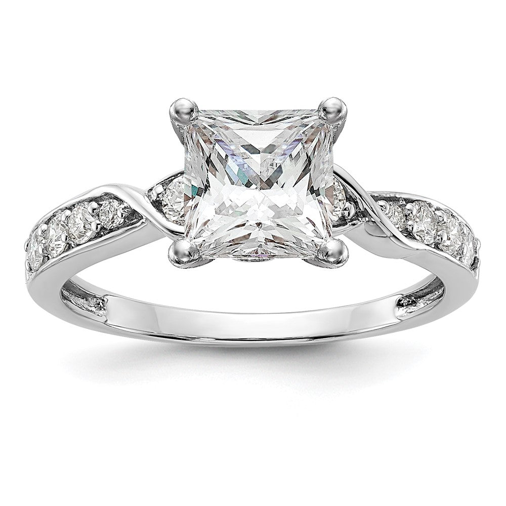 0.40ct. CZ Solid Real 14k White Gold Peg Set Criss-Cross Engagement Ring