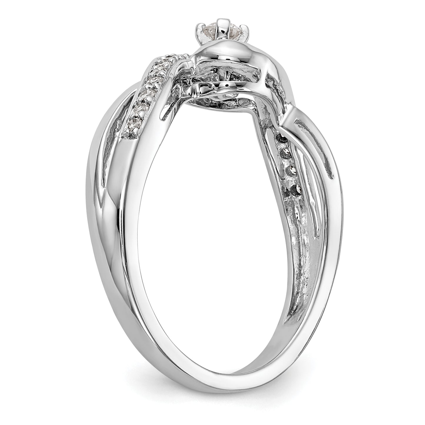 0.25ct. CZ Solid Real 14k White Gold Peg Set Criss-Cross Engagement Ring