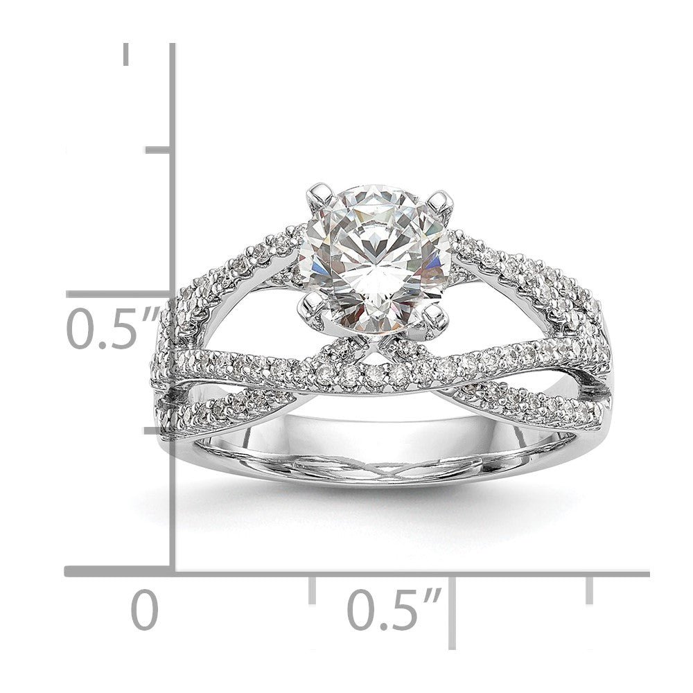 0.39ct. CZ Solid Real 14k White Gold Peg Set Criss-Cross Engagement Ring