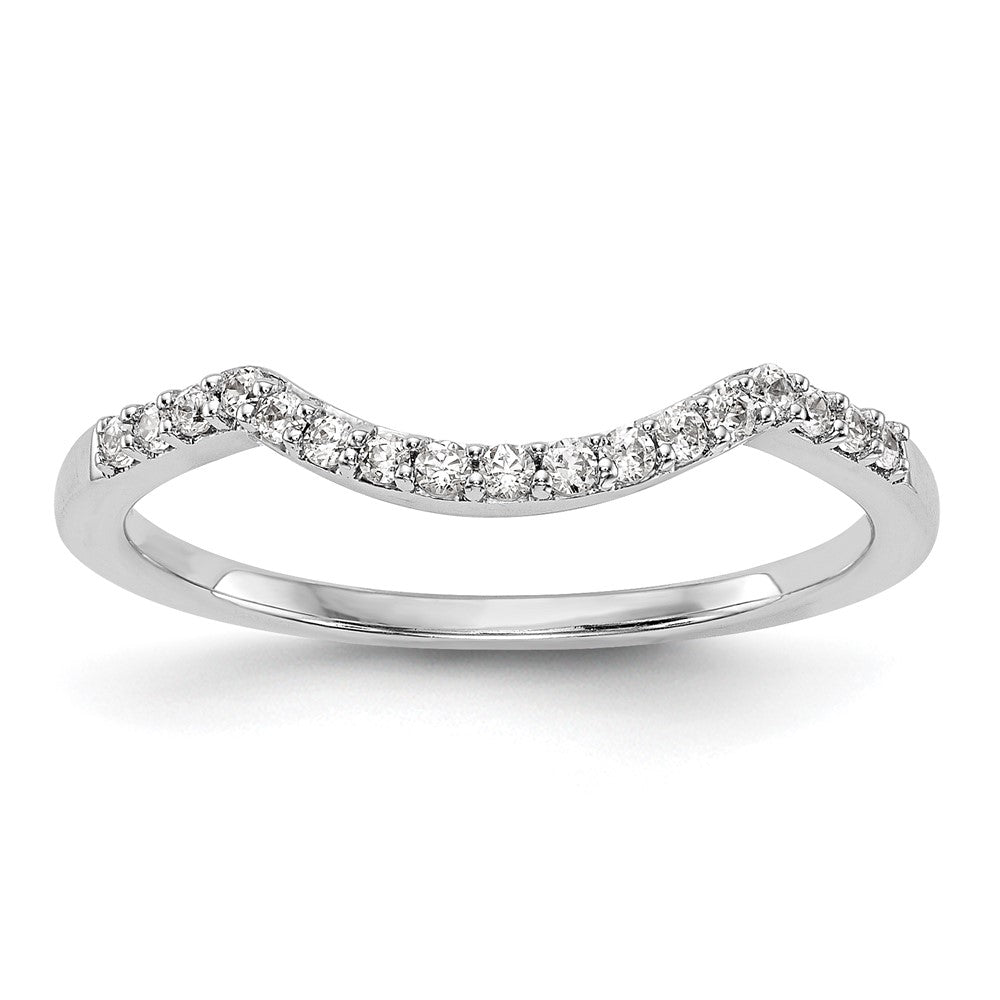 14K White Gold Real Diamond Contoured Wedding Band