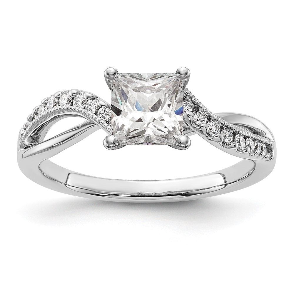 0.16ct. CZ Solid Real 14k White Gold Peg Set Criss-Cross Engagement Ring