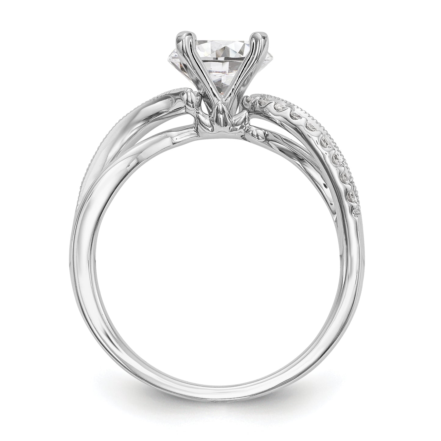 0.16ct. CZ Solid Real 14k White Gold Peg Set Criss-Cross Engagement Ring