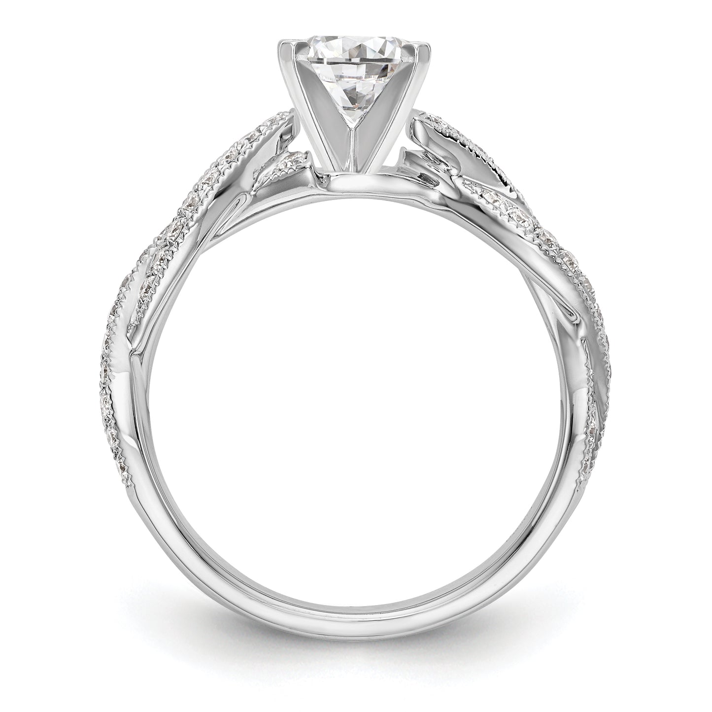 0.40ct. CZ Solid Real 14k White Gold Peg Set Criss-Cross Engagement Ring