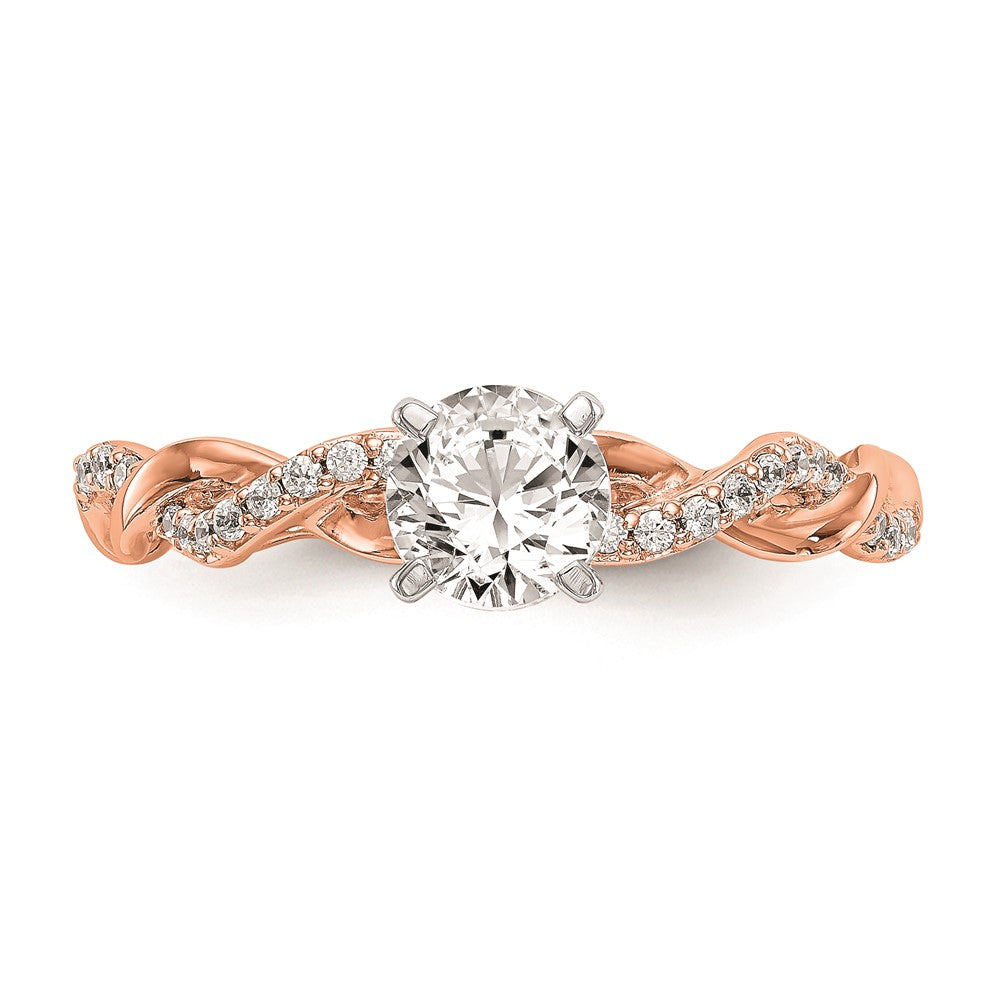 0.11ct. CZ Solid Real 14k Rose Gold Peg Set Criss-Cross Engagement Ring