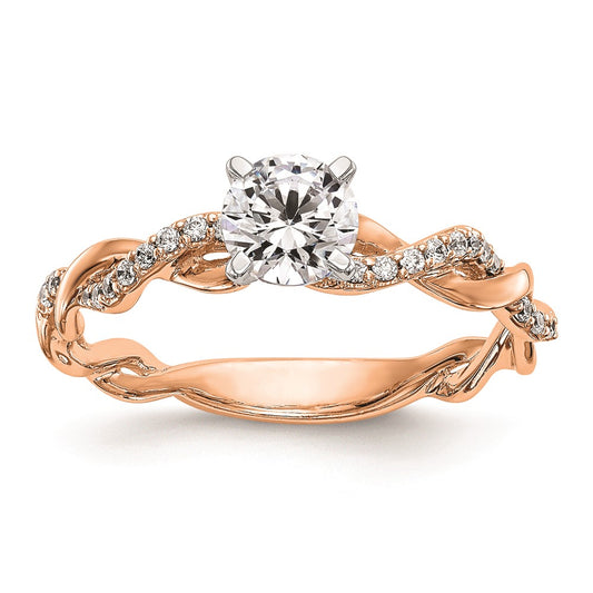 0.11ct. CZ Solid Real 14k Rose Gold Peg Set Criss-Cross Engagement Ring