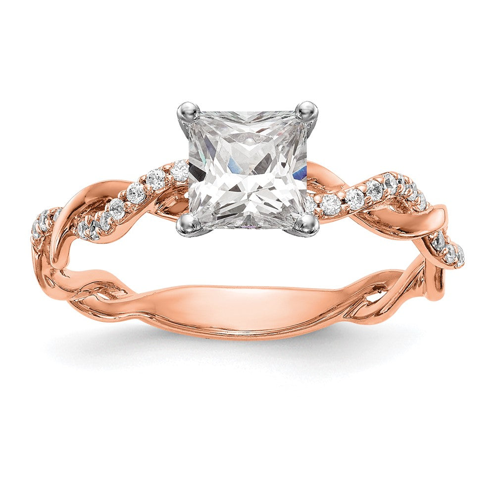 0.11ct. CZ Solid Real 14k Rose Gold Peg Set Criss-Cross Engagement Ring