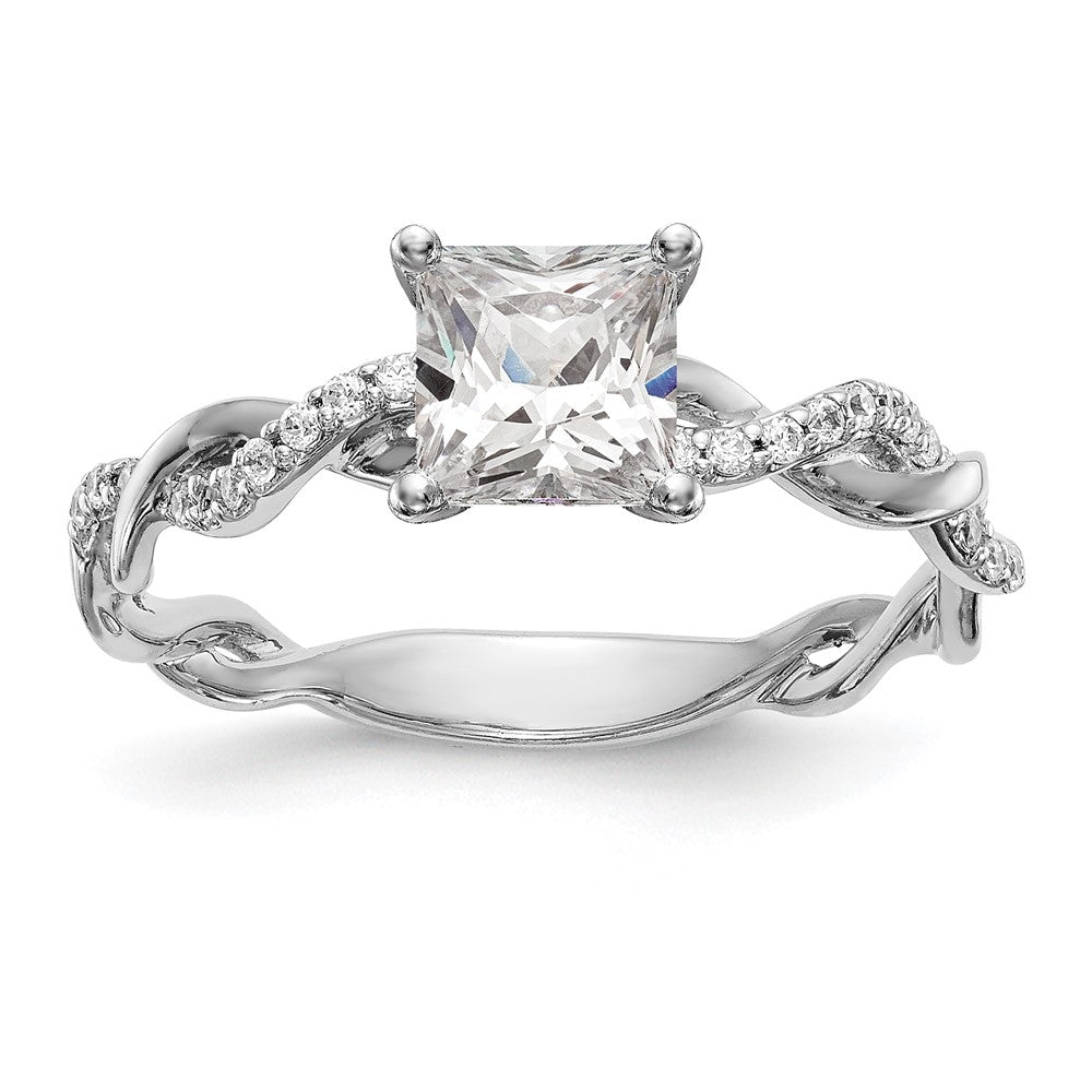 0.11ct. CZ Solid Real 14k White Gold Peg Set Criss-Cross Engagement Ring