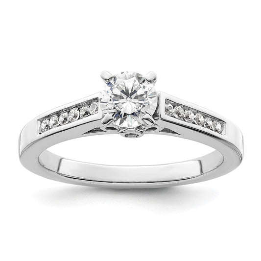 0.10ct. CZ Solid Real 14K White Gold Peg Set Engagement Ring