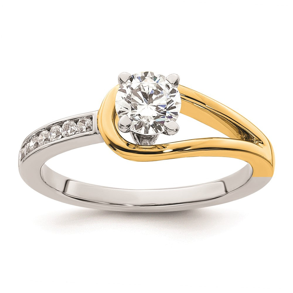 0.11ct. CZ Solid Real 14K Two-tone Peg Set Engagement Ring