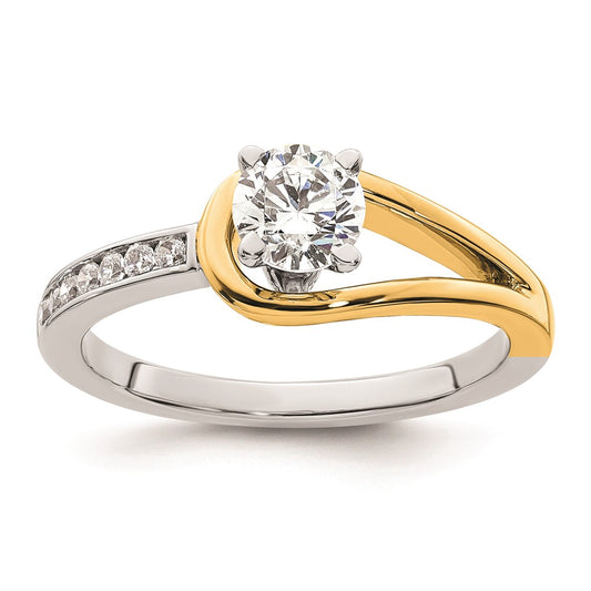 0.11ct. CZ Solid Real 14K Two-tone Peg Set Engagement Ring