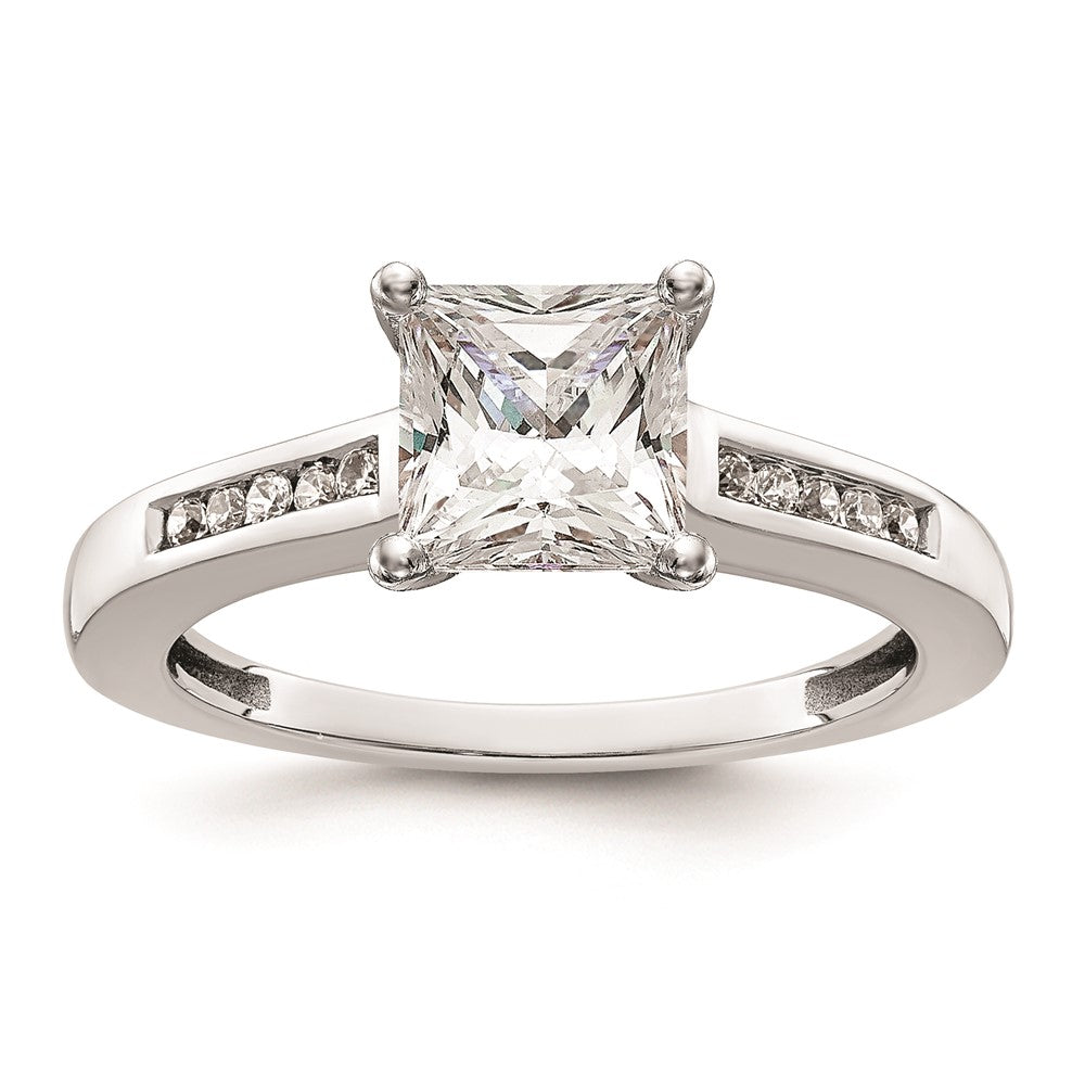 0.10ct. CZ Solid Real 14K White Gold Peg Set Engagement Ring