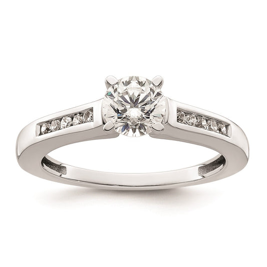 0.10ct. CZ Solid Real 14K White Gold Peg Set Engagement Ring